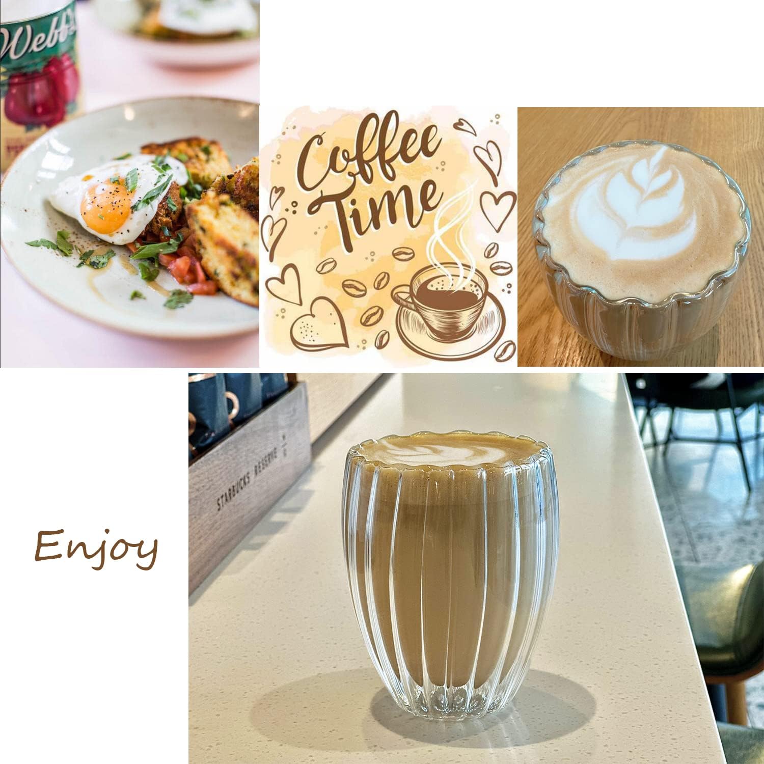 Double Wall Glass Cups with Petal Design, 300ml, Set of 2, Heat Resistant Borosilicate Glass for Hot and Cold Drinks Dailyalley