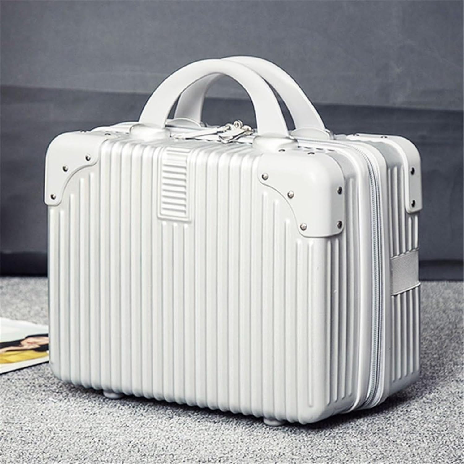DailyAlley White Hard Shell Makeup Bag - A portable travel cosmetic case with a handle. Perfect for organizing makeup and toiletries on the go. Dailyalley