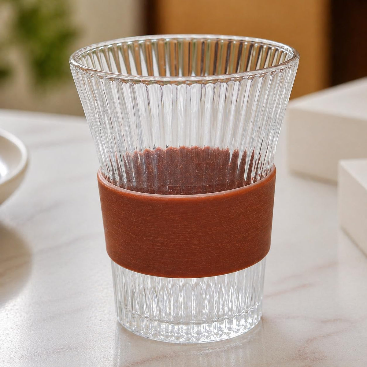 DailyAlley 6-Piece Glass Set - A premium set of six glasses with a stylish wooden grip, perfect for serving drinks with a touch of elegance.