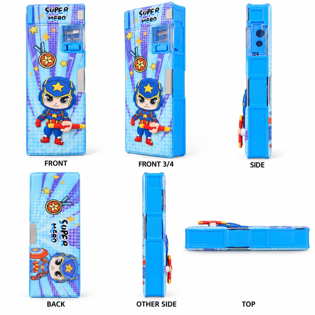 Multifunctional Pencil Box for Kids Boys & Girls, Large Capacity Stationery Organizer with Built-in Sharpener & Eraser Compartment School Pencil Case for Students