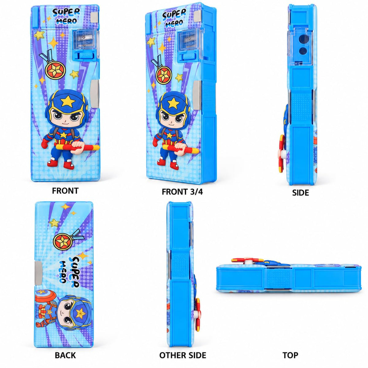 Multifunctional Pencil Box for Kids Boys & Girls, Large Capacity Stationery Organizer with Built-in Sharpener & Eraser Compartment School Pencil Case for Students