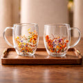 Floral Glass Cup (Pack of 2) | Transparent Double Wall Mug with Flowers