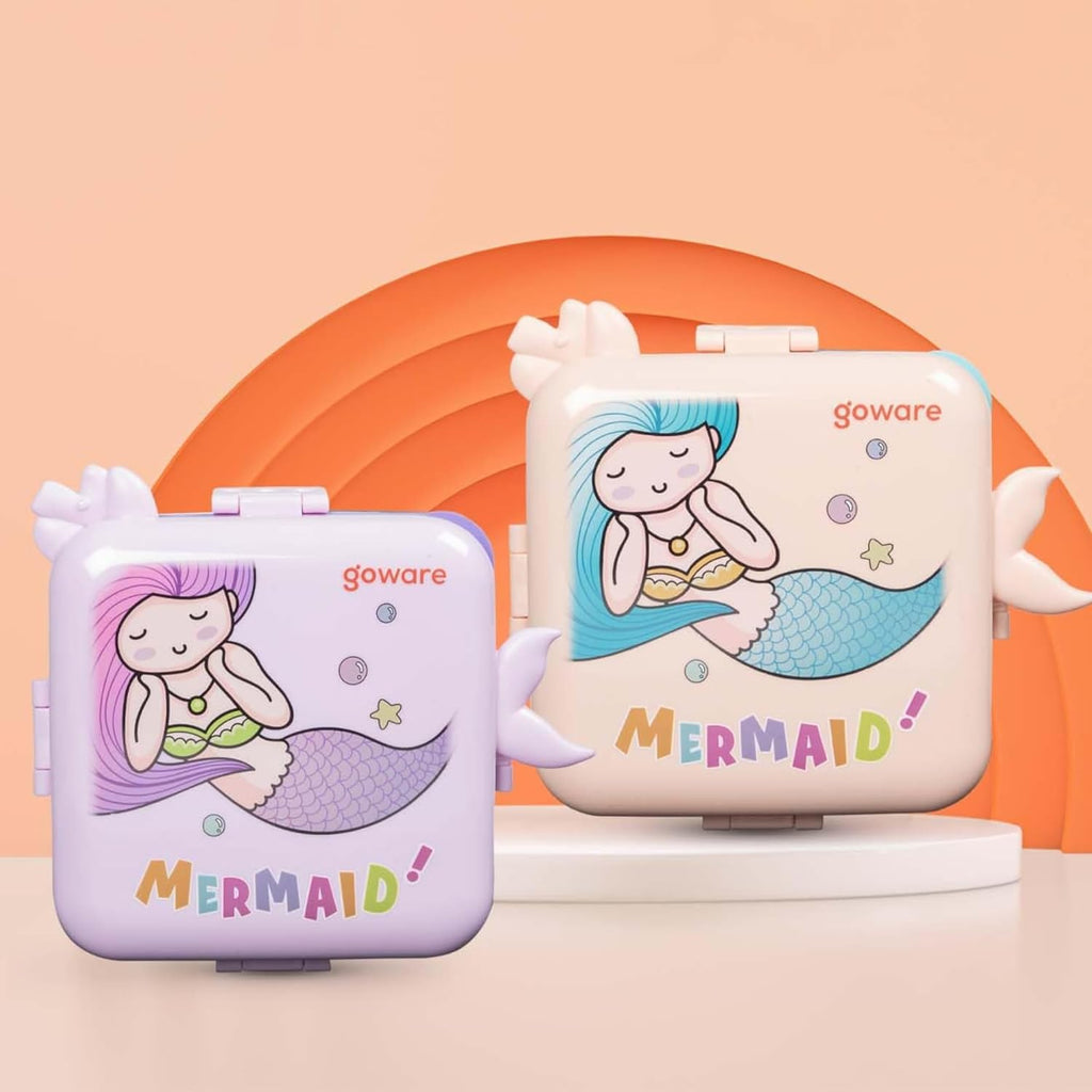 Mermaid Lunch Box for Kids Girls | Cute Tiffin Box for School Girls | 3 Compartment Stainless Steel Box with Leakproof Lid, Sauce Container & Spoon | Lunchbox for School & Picnic (Pink)