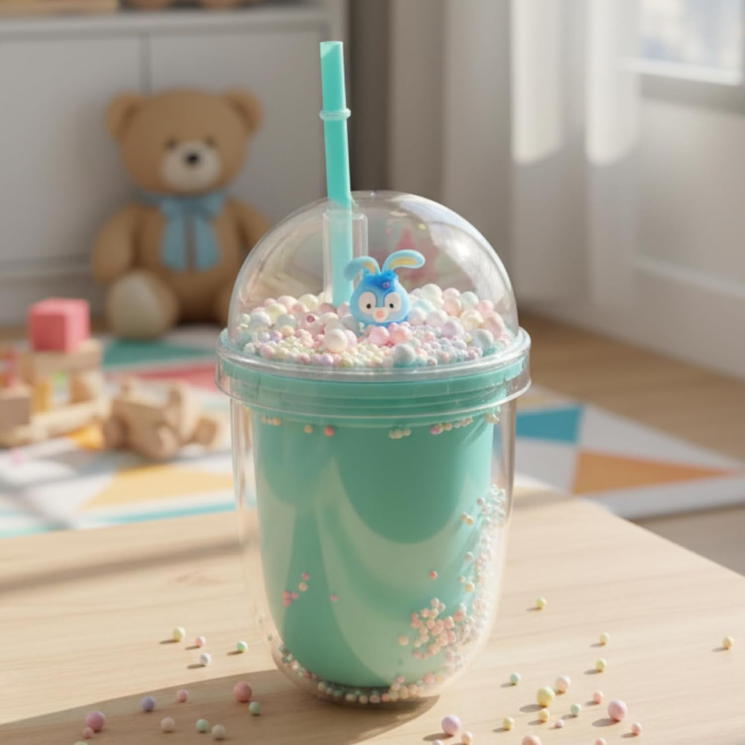 DailyAlley 300ml Kids Sipper Bottle – Cute BPA-Free Bottle with Floating Beads, Easy-Grip & Portable Design for School, Home & Travel Dailyalley