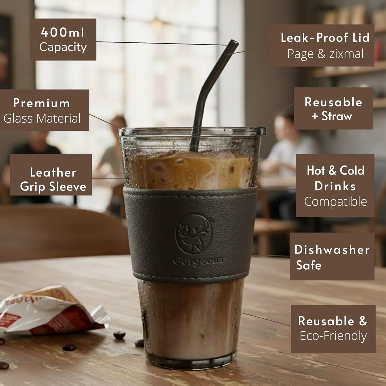 DailyAlley 400ml Glass Tumbler with Lid & Straw (Free Item Inside)