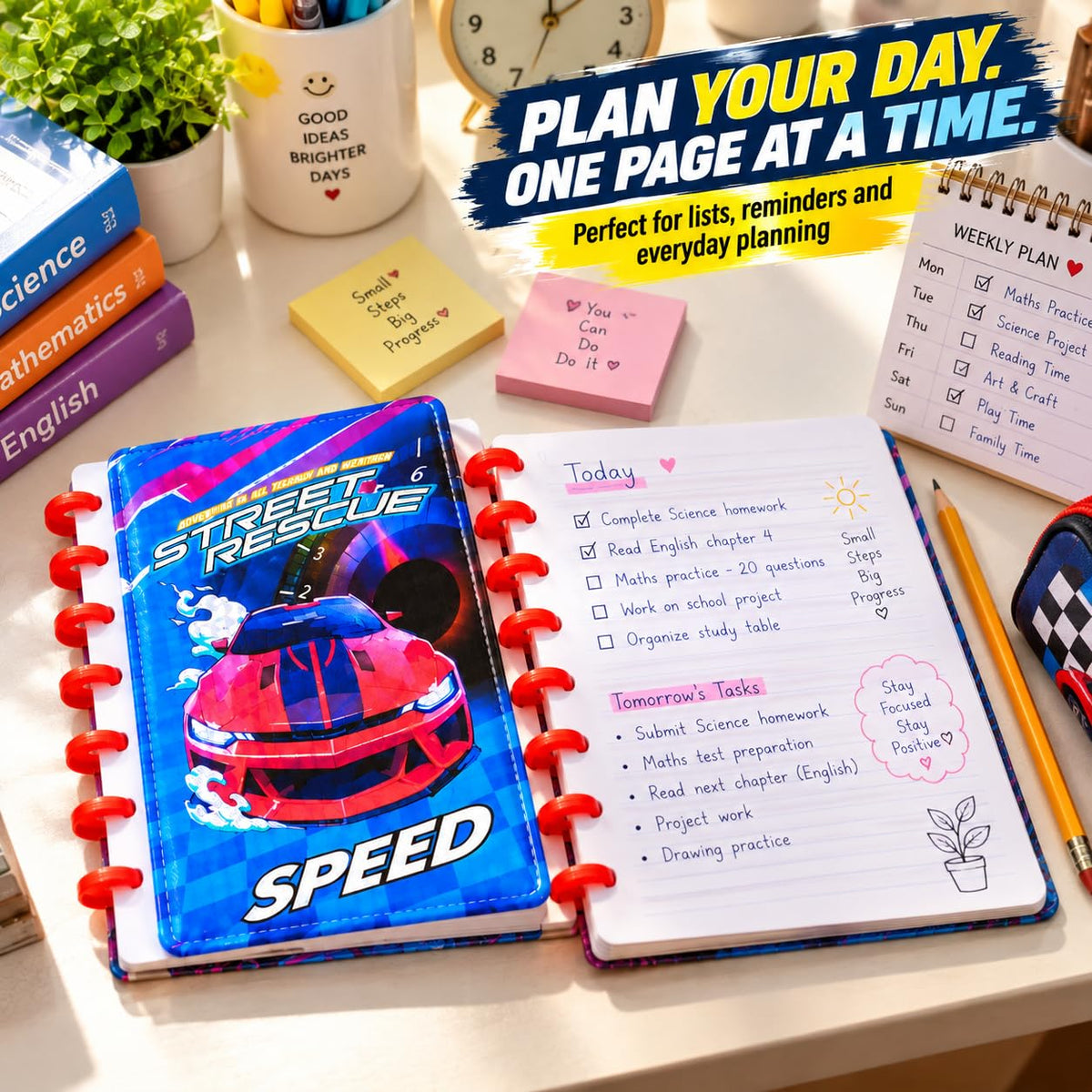 Racing Car Mini Notebook, Assorted Racing Car Notebook for Kids – Spiral Notebook with Ruled Pages, Colorful Car Designs, School Writing Notebook & Student Stationery