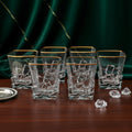 Premium Whisky Glass Set of 6 | 300ml Heavy Base Crystal Design Glasses with Golden Rim | Elegant Square Design Glasses for Whisky, Scotch, Cocktails and Bar Use