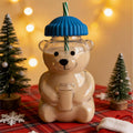 Bear Shaped Glass Cup with Straw & Lid