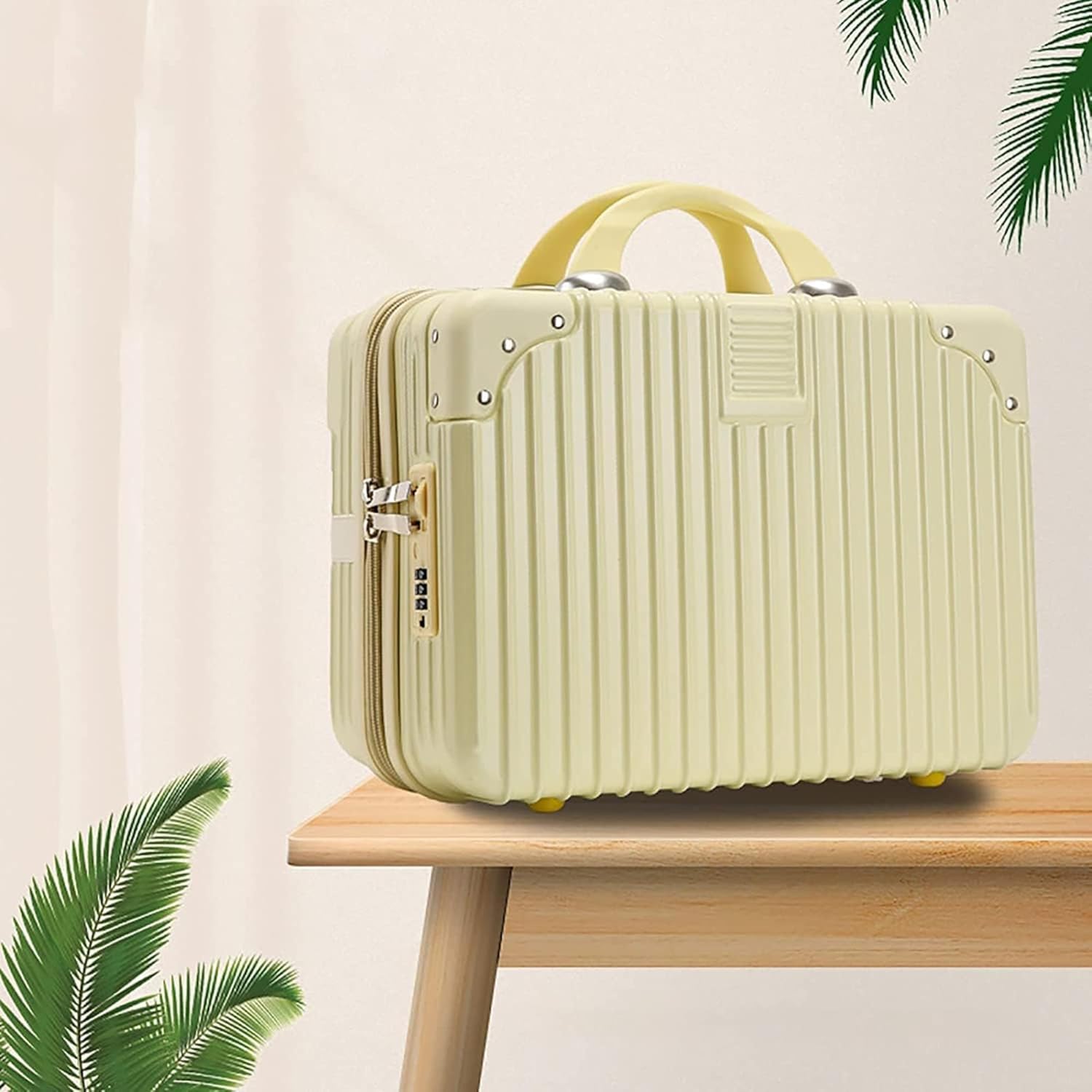 DailyAlley White Hard Shell Makeup Bag - A portable travel cosmetic case with a handle. Perfect for organizing makeup and toiletries on the go. Dailyalley