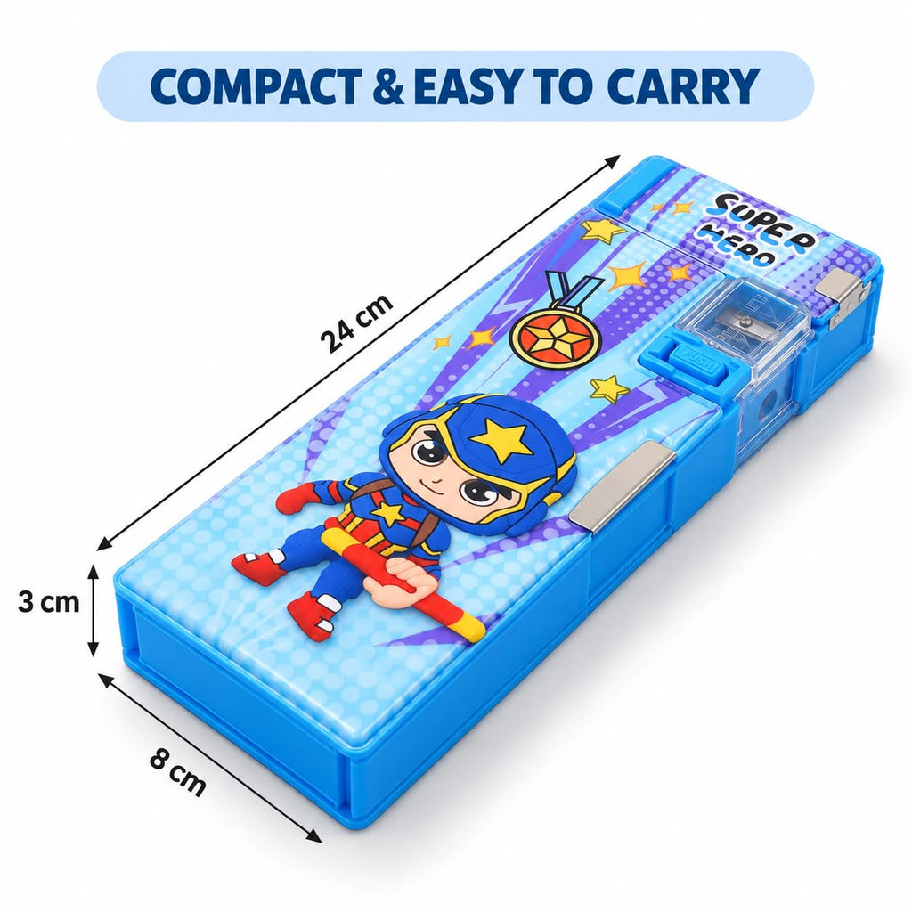 Multifunctional Pencil Box for Kids Boys & Girls, Large Capacity Stationery Organizer with Built-in Sharpener & Eraser Compartment School Pencil Case for Students