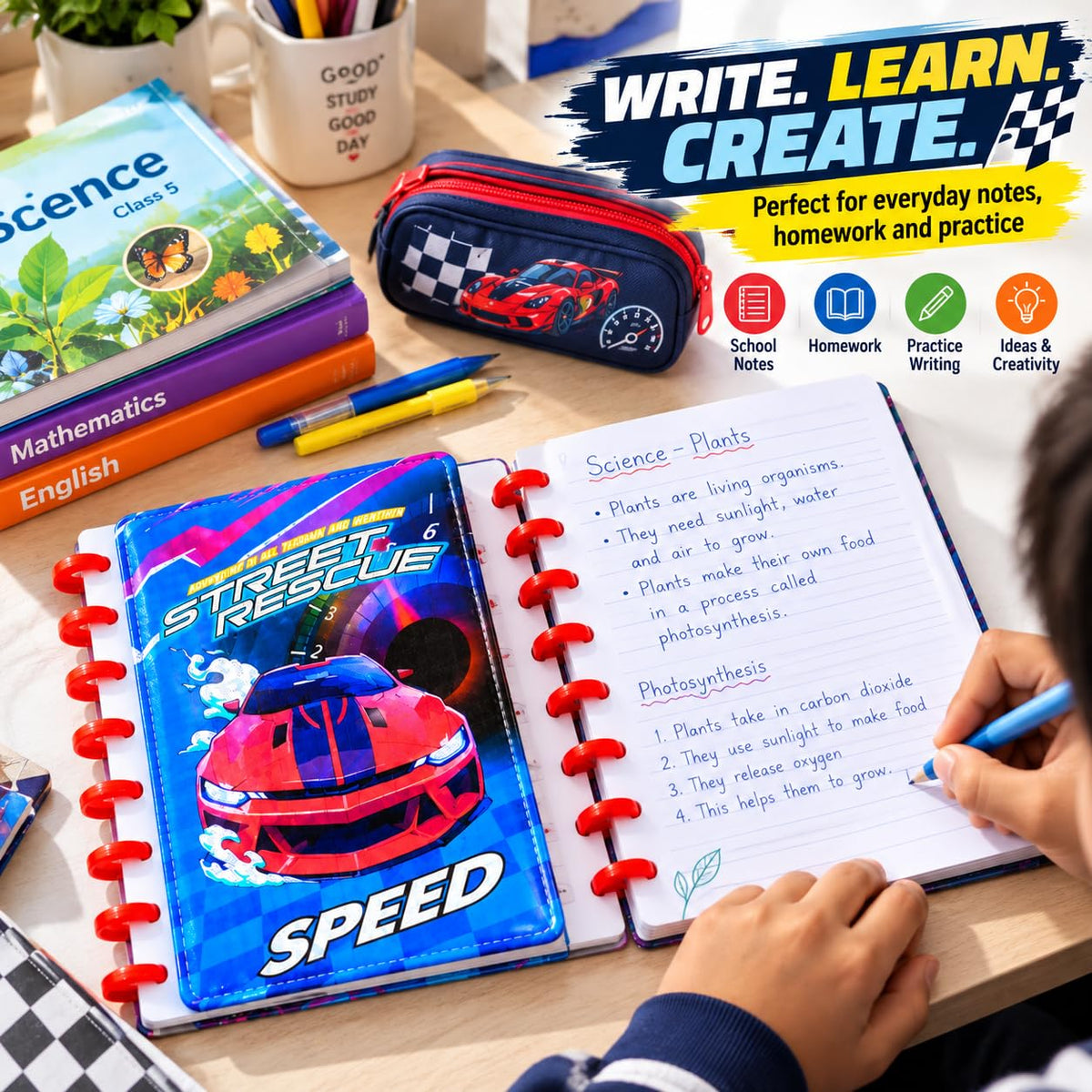 Racing Car Mini Notebook, Assorted Racing Car Notebook for Kids – Spiral Notebook with Ruled Pages, Colorful Car Designs, School Writing Notebook & Student Stationery