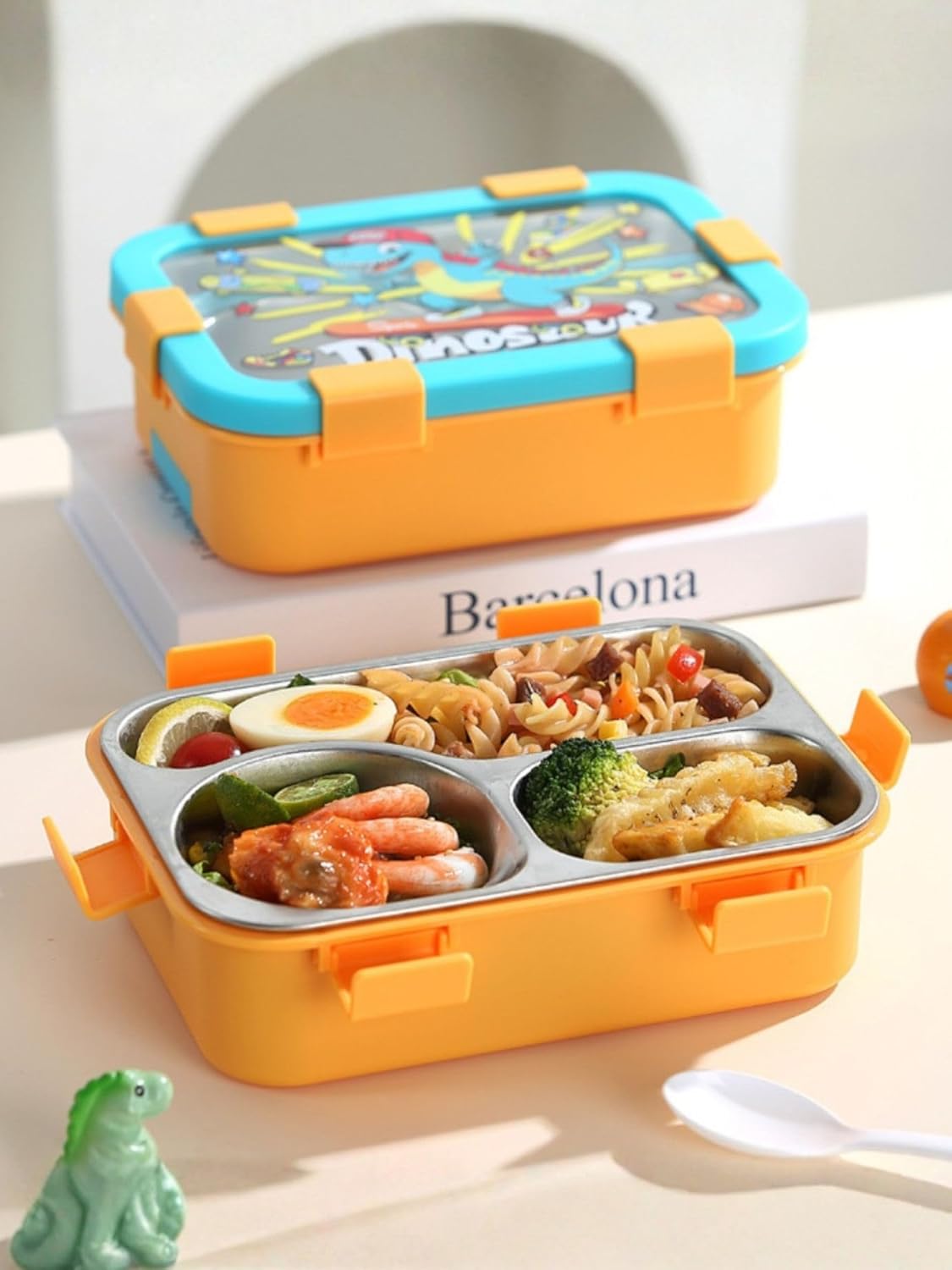 3 Compartment Stainless Steel Lunch Box for Kids | Leakproof Bento Tiffin Box (SS304) with Spoon & Fork
