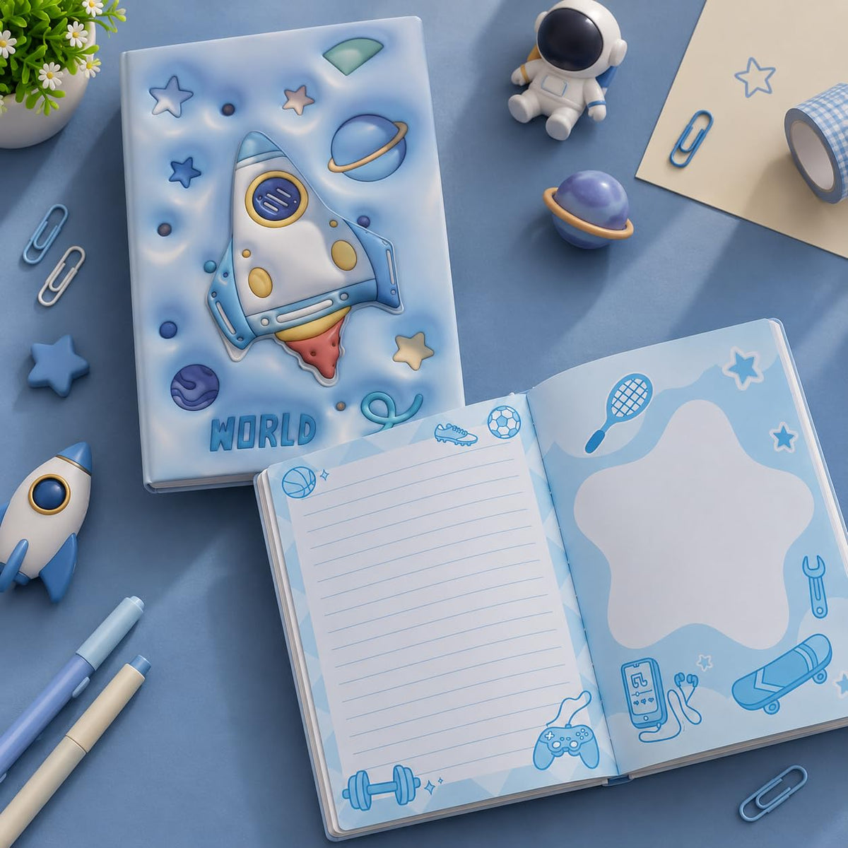 3D Squishy Space Theme Diary for Kids, Boys & Girls, Fancy Notebook for Girls, Cute Soft Touch Diary with 100 Pages, Kids Notepad for School, Personal Notes, Drawing & Writing (Space Ship)