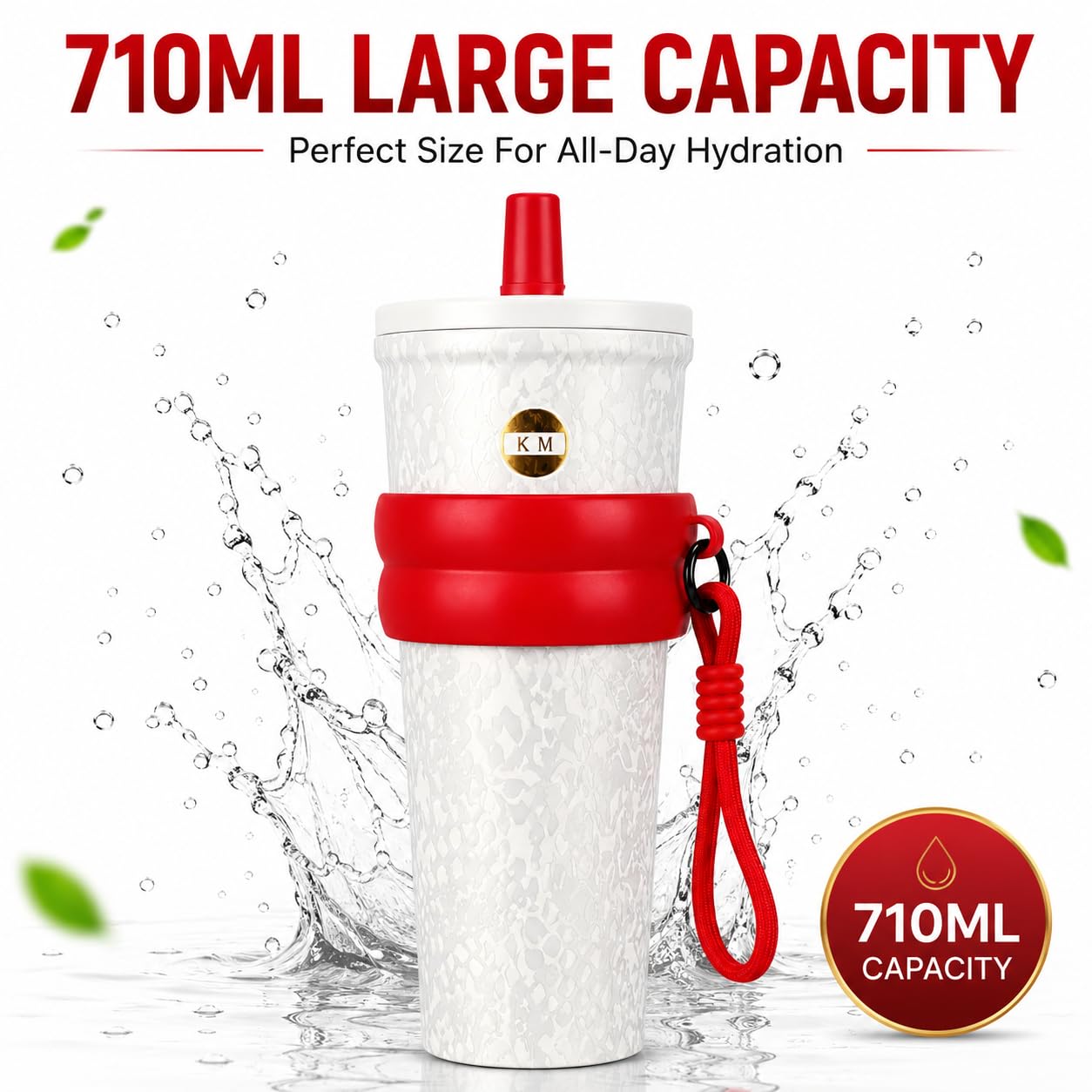 Stainless Steel Water Bottle for Women & Girls (710ml) – Luxury & Stylish Tumbler, Leakproof, Portable & Reusable Sipper Bottle for School, College, Office, Gym & Travel (White)