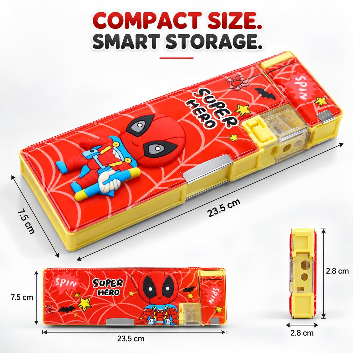 Superhero Theme Kids Pencil Box, Multifunctional Pencil Box for Kids Boys & Girls, Large Capacity Stationery Organizer with Built-in Sharpener Eraser Compartment & Pencil Storage School