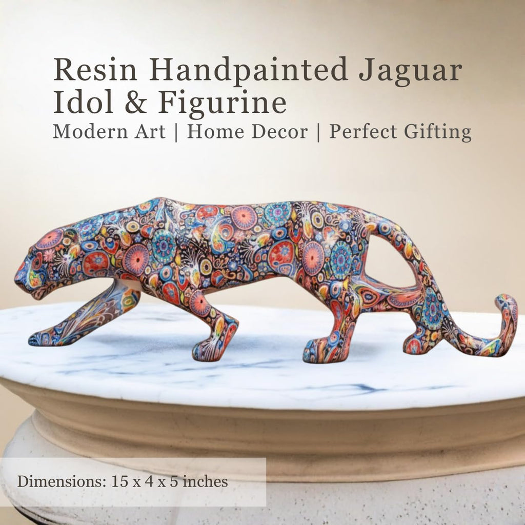 Modern Art Handpainted Resin Jaguar Showpiece – Premium Resin Panther Figurine for Home & Office Decor | Stylish Animal Statue for Living Room, Tabletop & Gifting (15 x 4 x 5 in, Multicolour) Dailyalley