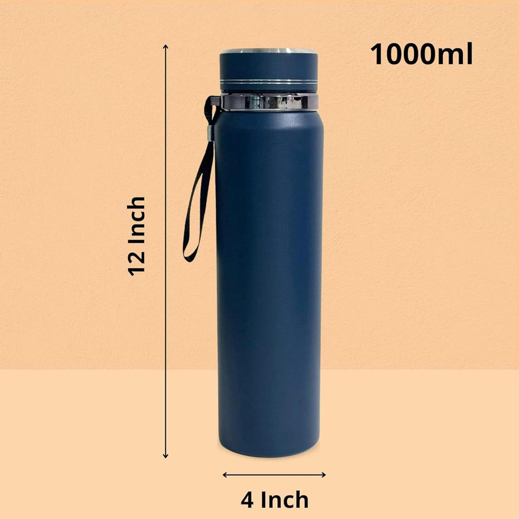Premium 1000ml Stainless Steel Thermosteel Water Bottle – Double Wall Insulated, Leak-Proof Flask with Carry Rope & Matte Finish for Office, Gym, Travel & Outdoor (Blue) Dailyalley