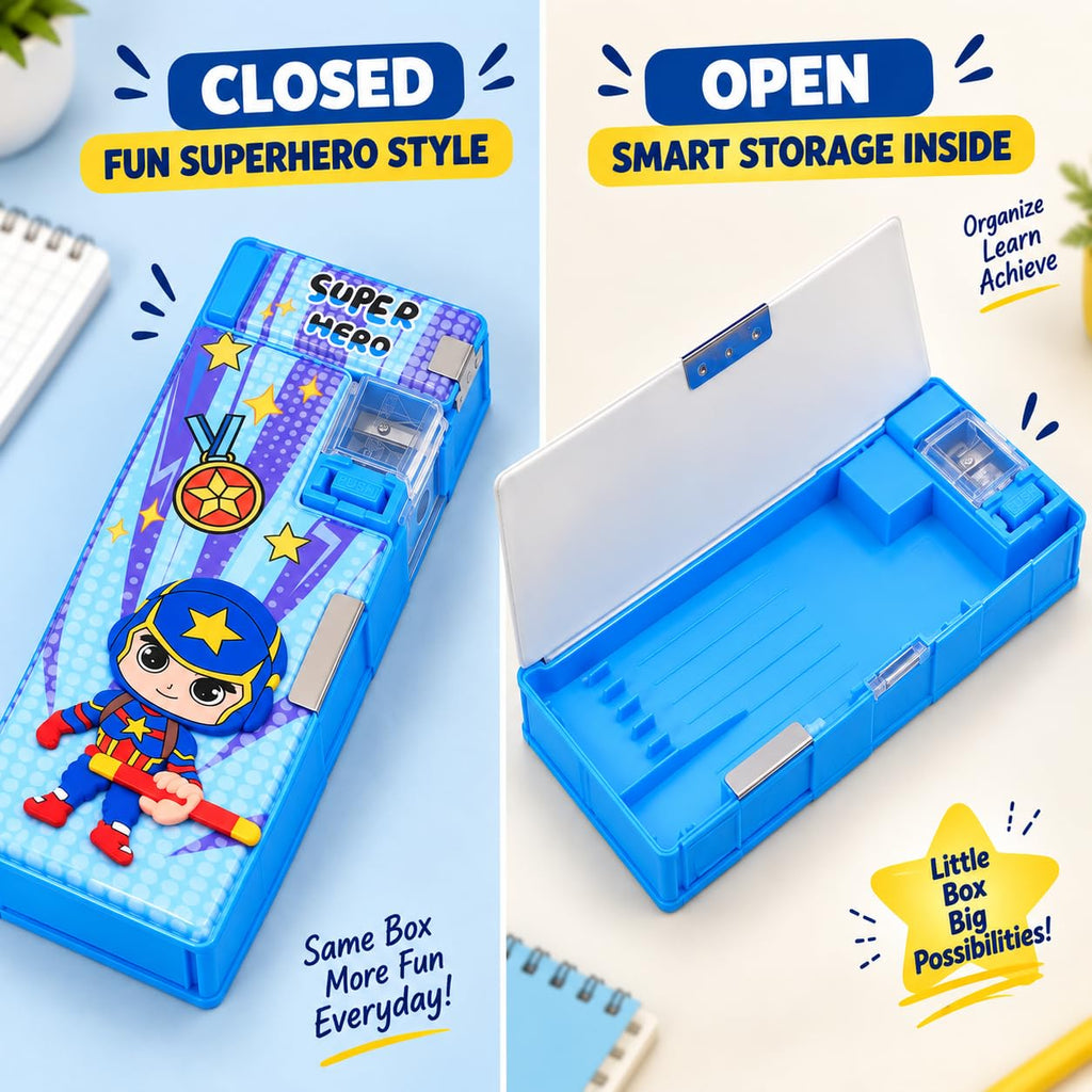 Multifunctional Pencil Box for Kids Boys & Girls, Large Capacity Stationery Organizer with Built-in Sharpener & Eraser Compartment School Pencil Case for Students