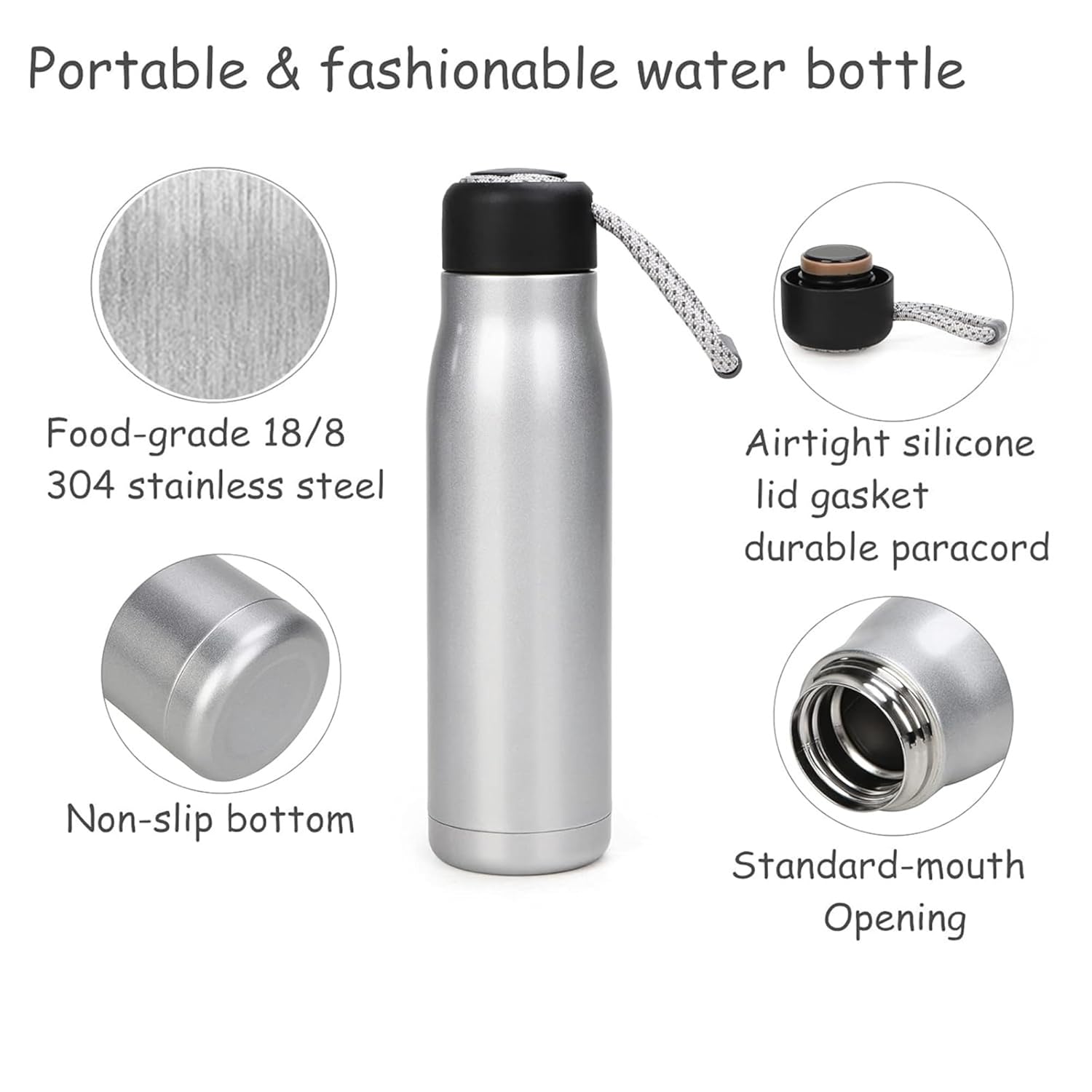 DailyAlley 550ml Insulated Steel Bottle | Hot & Cold Thermos Flask | Leakproof Cap with Carry Loop for Gym, Office & Travel | BPA-Free (Silver) Dailyalley