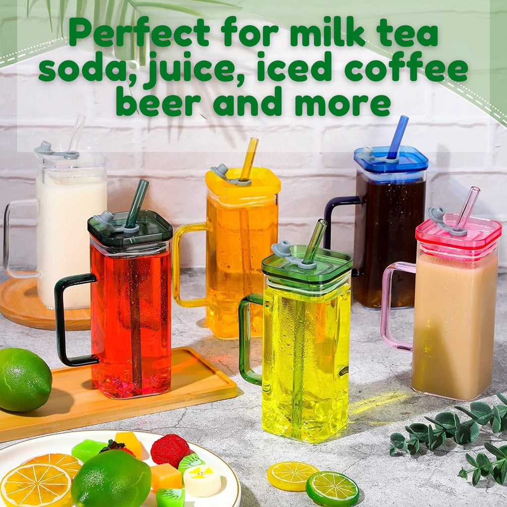 DailyAlley Cute Bow Glass Tumbler with Straw | 300ml Water Sipper | Reusable & Stylish Mug for Juice, Coffee, Milk, Travel & Office (Blue) Dailyalley