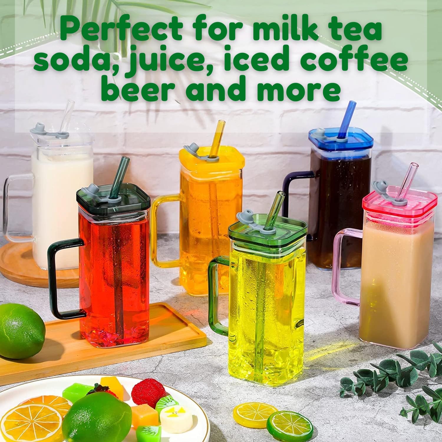 DailyAlley Cute Bow Glass Tumbler with Straw | 300ml Water Sipper | Reusable & Stylish Mug for Juice, Coffee, Milk, Travel & Office (Blue) Dailyalley