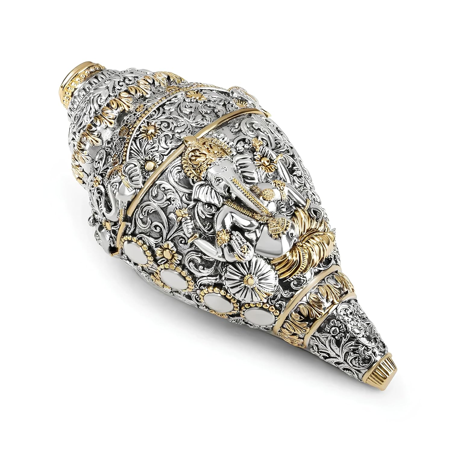 Daily Alley Ganesha Shankh – 5 Inch German Silver with Gold Plating | Auspicious Conch for Pooja, Home Temple, Spiritual Decor & Divine Gifting Dailyalley