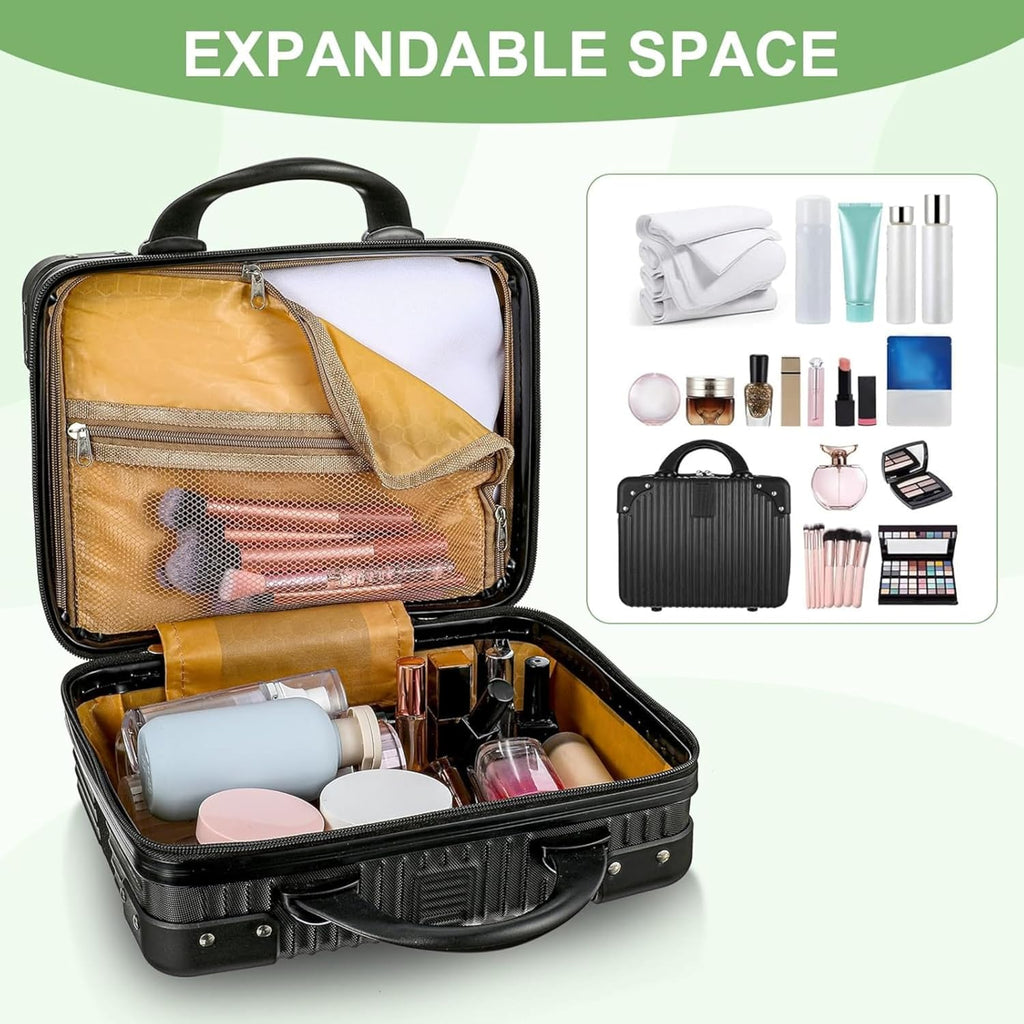 DailyAlley White Hard Shell Makeup Bag - A portable travel cosmetic case with a handle. Perfect for organizing makeup and toiletries on the go. Dailyalley
