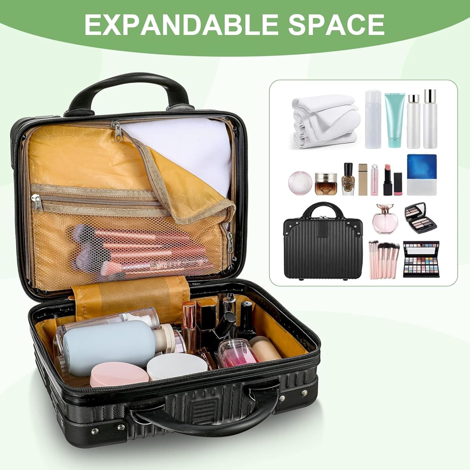 DailyAlley White Hard Shell Makeup Bag - A portable travel cosmetic case with a handle. Perfect for organizing makeup and toiletries on the go. Dailyalley