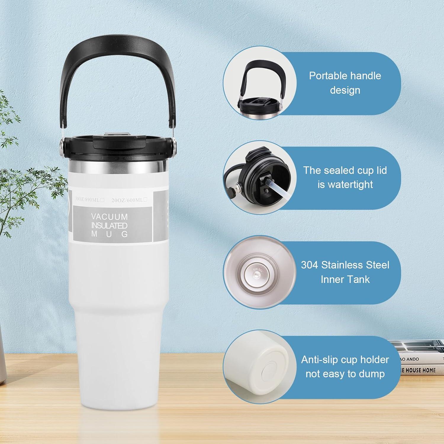 DailyAlley White Travel Mug - A stylish and insulated travel mug with a handle, perfect for keeping your drinks hot or cold on the go. Dailyalley