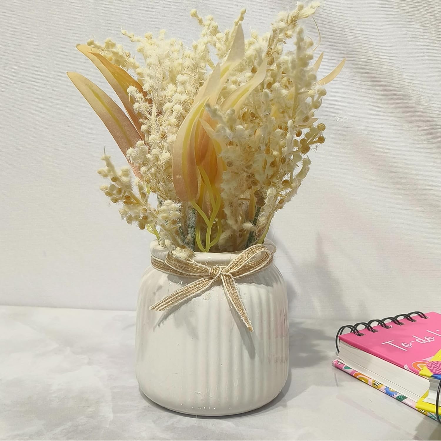 DailyAlley Artificial Plant with White Ceramic Pot – Realistic Faux Flowers for Tabletop Home, Office, Bedroom & Living Room Décor Dailyalley