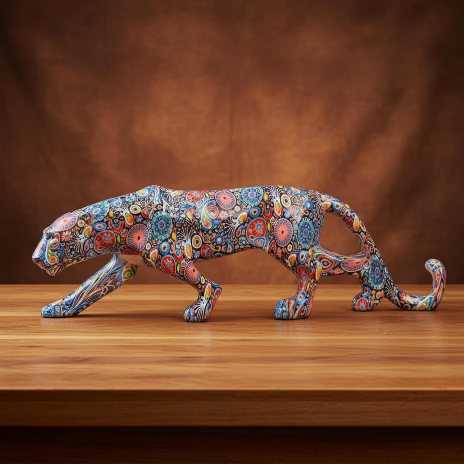 Modern Art Handpainted Resin Jaguar Showpiece – Premium Resin Panther Figurine for Home & Office Decor | Stylish Animal Statue for Living Room, Tabletop & Gifting (15 x 4 x 5 in, Multicolour) Dailyalley