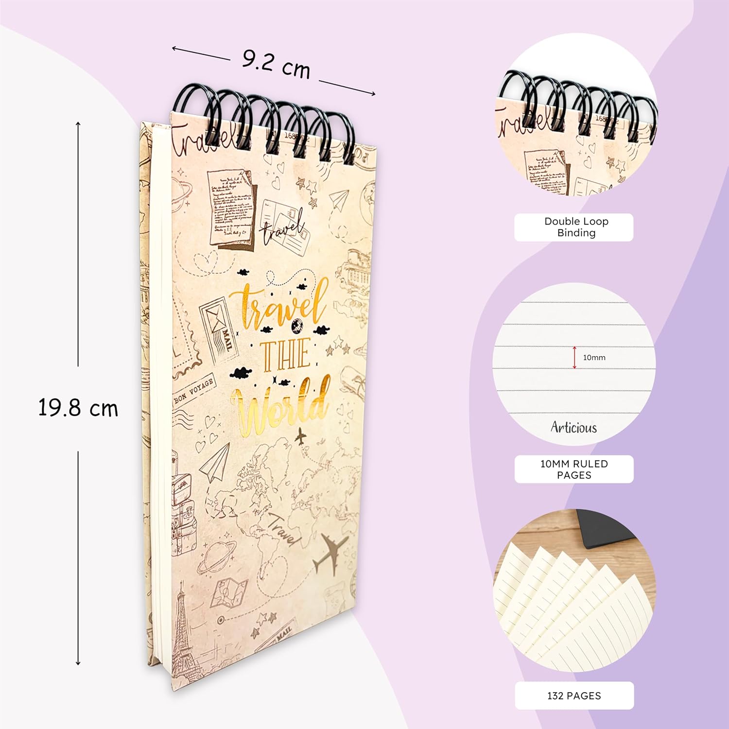 Vintage Travel-Themed To-Do List Notepad | Brown Map Design | Wirebound Planner for Notes, Checklists & Travel Plans | 50 Sheets | 264 Pages | 80 GSM | 9.2x19.8 cm Dailyalley