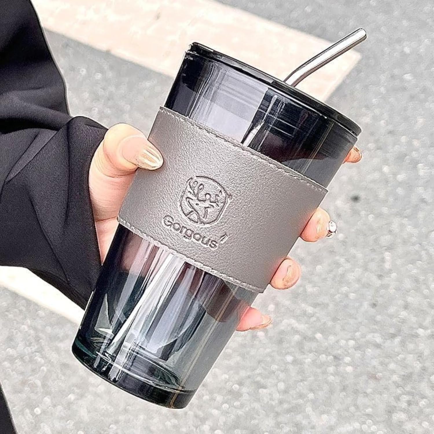DailyAlley 400ml Glass Tumbler with Lid & Straw (Free Item Inside)
