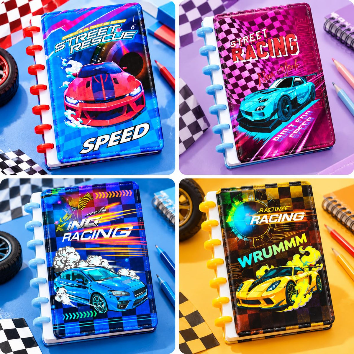 Racing Car Mini Notebook, Assorted Racing Car Notebook for Kids – Spiral Notebook with Ruled Pages, Colorful Car Designs, School Writing Notebook & Student Stationery