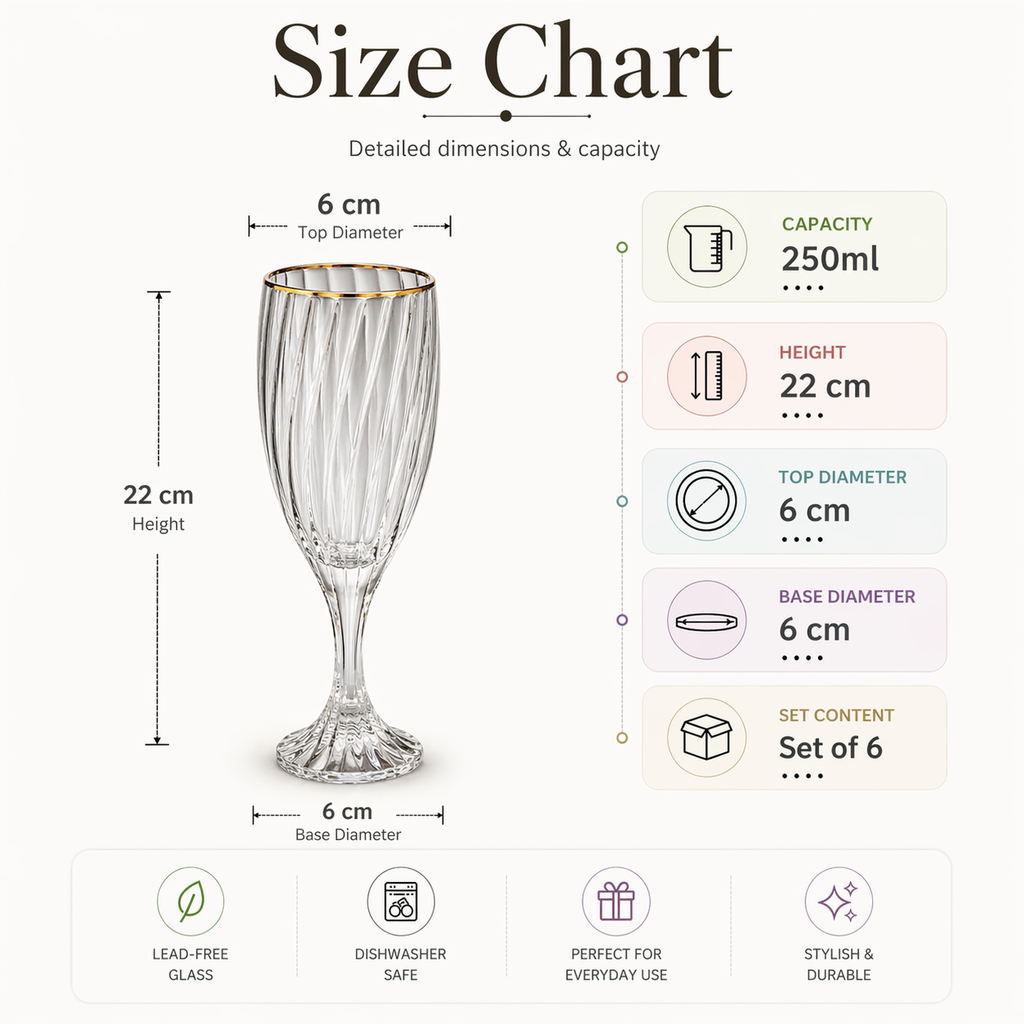 Premium Crystal Champagne Glass Set of 6 (200ml)