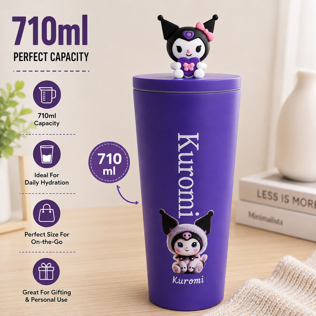 Stainless Steel Water Bottle (710ml) – Luxury & Stylish Tumbler, Leakproof, Portable & Reusable Sipper Bottle for School, College, Office, Gym & Travel (Purple)