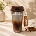 Stainless Steel Insulated Travel Coffee Mug 550 ML, Double Wall Vacuum Thermo Cup, Leakproof Portable Tumbler with Dual Drinking System, Hot &amp; Cold Beverage Flask for Office (Brown)