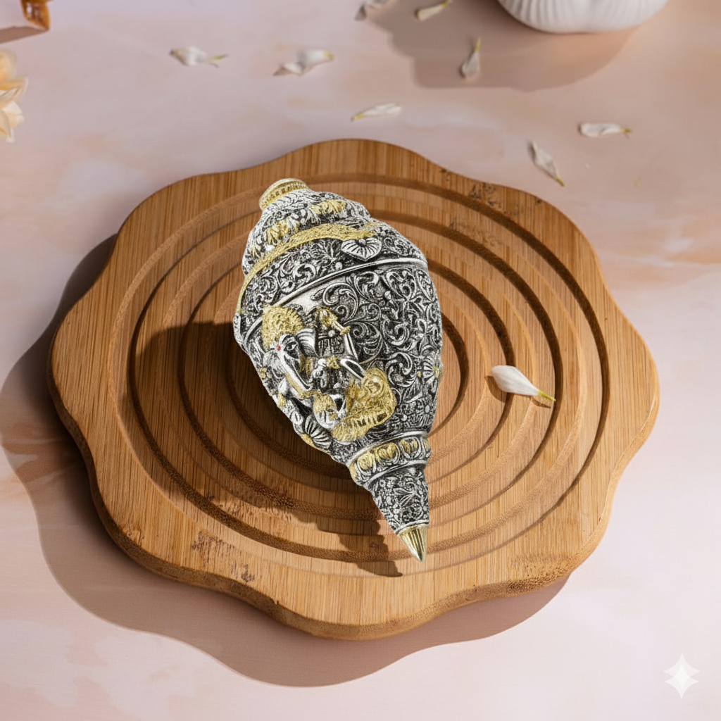 Daily Alley Ganesh Shankh (Conch) – Silver Plated & Gold Plated | Ideal for Pooja, Gifting & Home Decor Showpiece Dailyalley