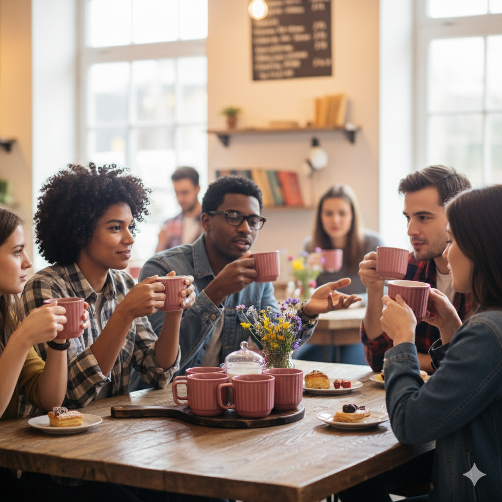 6-Piece Ribbed Ceramic Coffee Mug Set with Wooden Serving Tray & Creamer Dailyalley