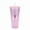 DailyAlley Pink Studded Tumbler with Straw (710ml) | Reusable Plastic Travel Mug for Iced Coffee & Cold Drinks | Textured Cup for Teens & Adults Dailyalley