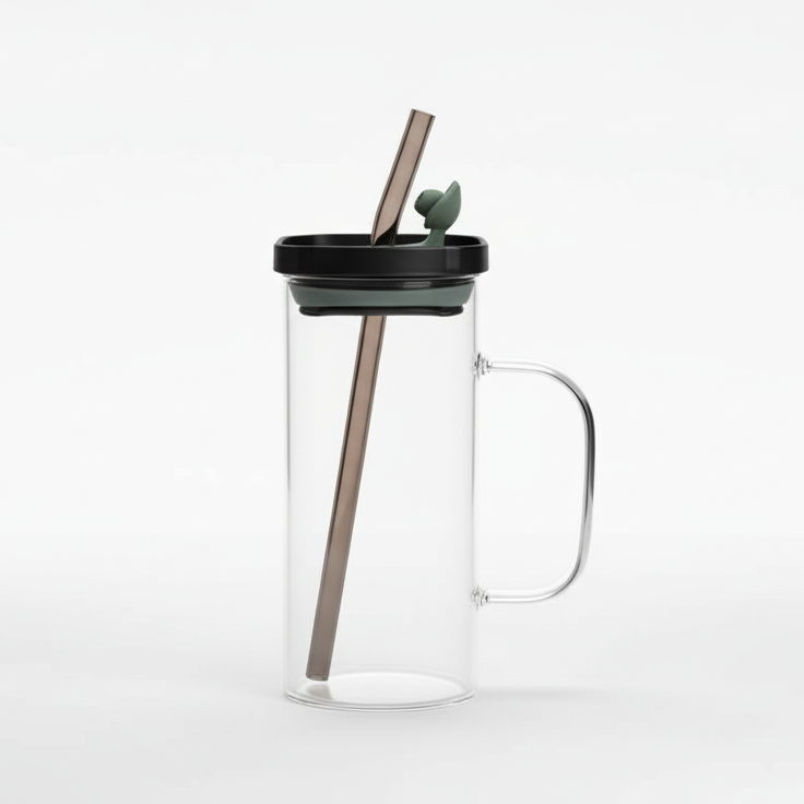 DailyAlley Glass Mugs - Modern and stylish glass mugs with lids and straws, perfect for your favorite hot or cold drinks. Dailyalley