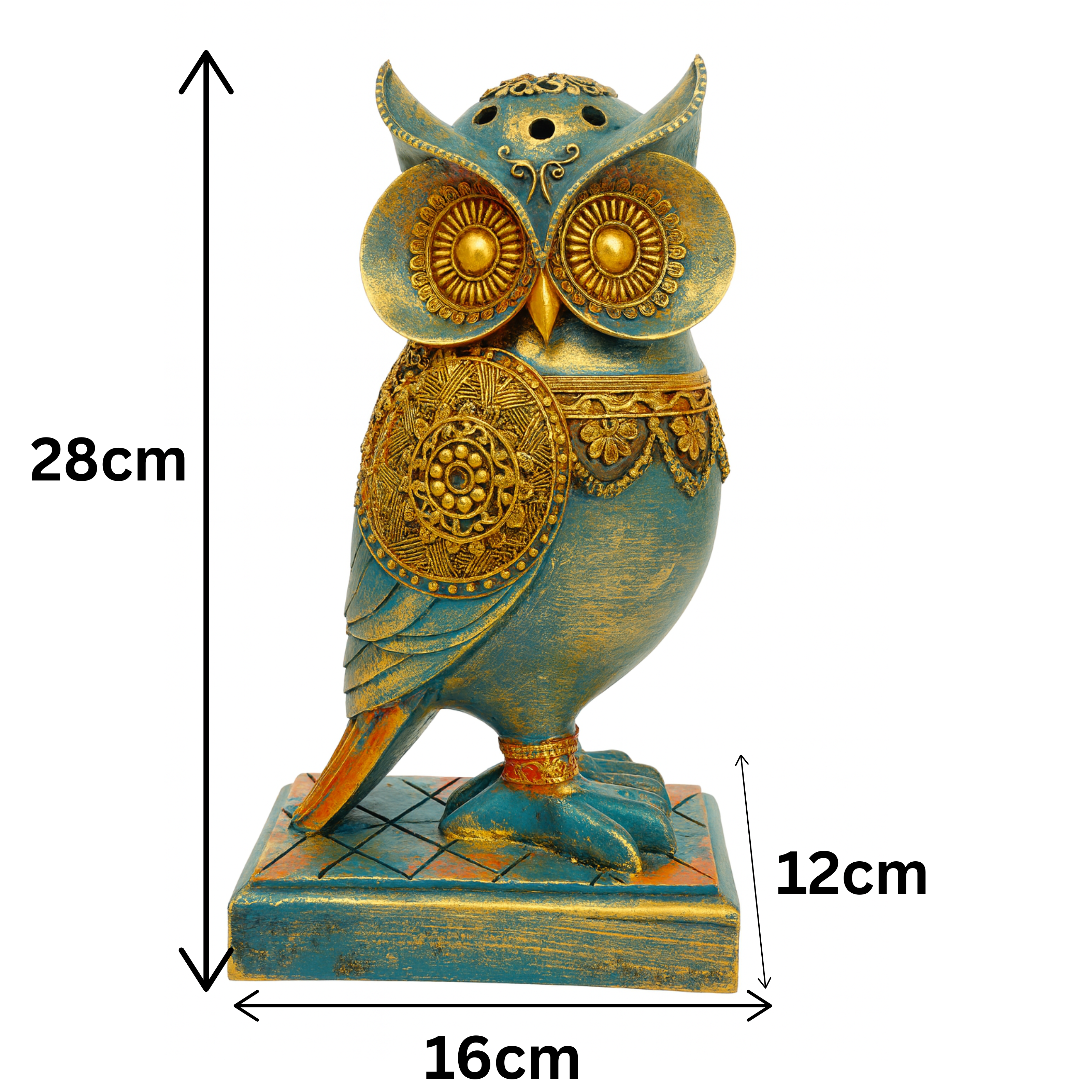 DailyAlley Large Vintage Owl Figurine | Handcrafted Big Decorative Owl Statue with Antique Gold & Turquoise Finish for Home & Office Decor Dailyalley