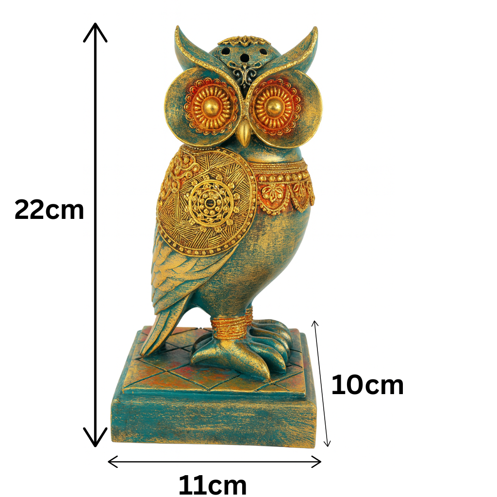 DailyAlley Small Vintage Owl Figurine | Handcrafted Decorative Owl Statue with Antique Gold & Turquoise Finish for Home & Office Decor Dailyalley