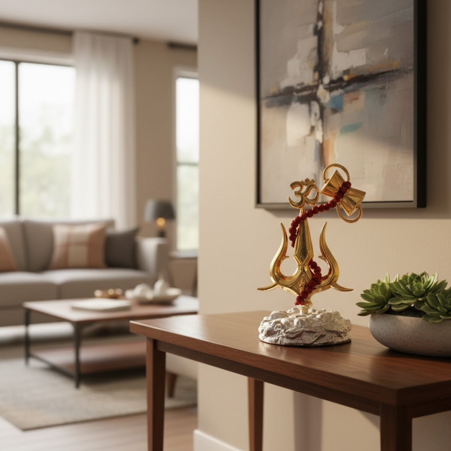 5 Inch Lord Shiva Symbol Showpiece: Trishul Damarukam Idol with Om & Rudraksha | Resin Murti for Car Dashboard, Pooja & Home Decor Dailyalley