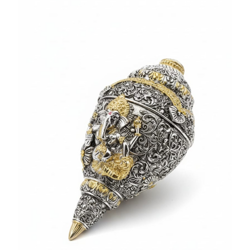 Daily Alley Ganesh Shankh (Conch) – Silver Plated & Gold Plated | Ideal for Pooja, Gifting & Home Decor Showpiece Dailyalley