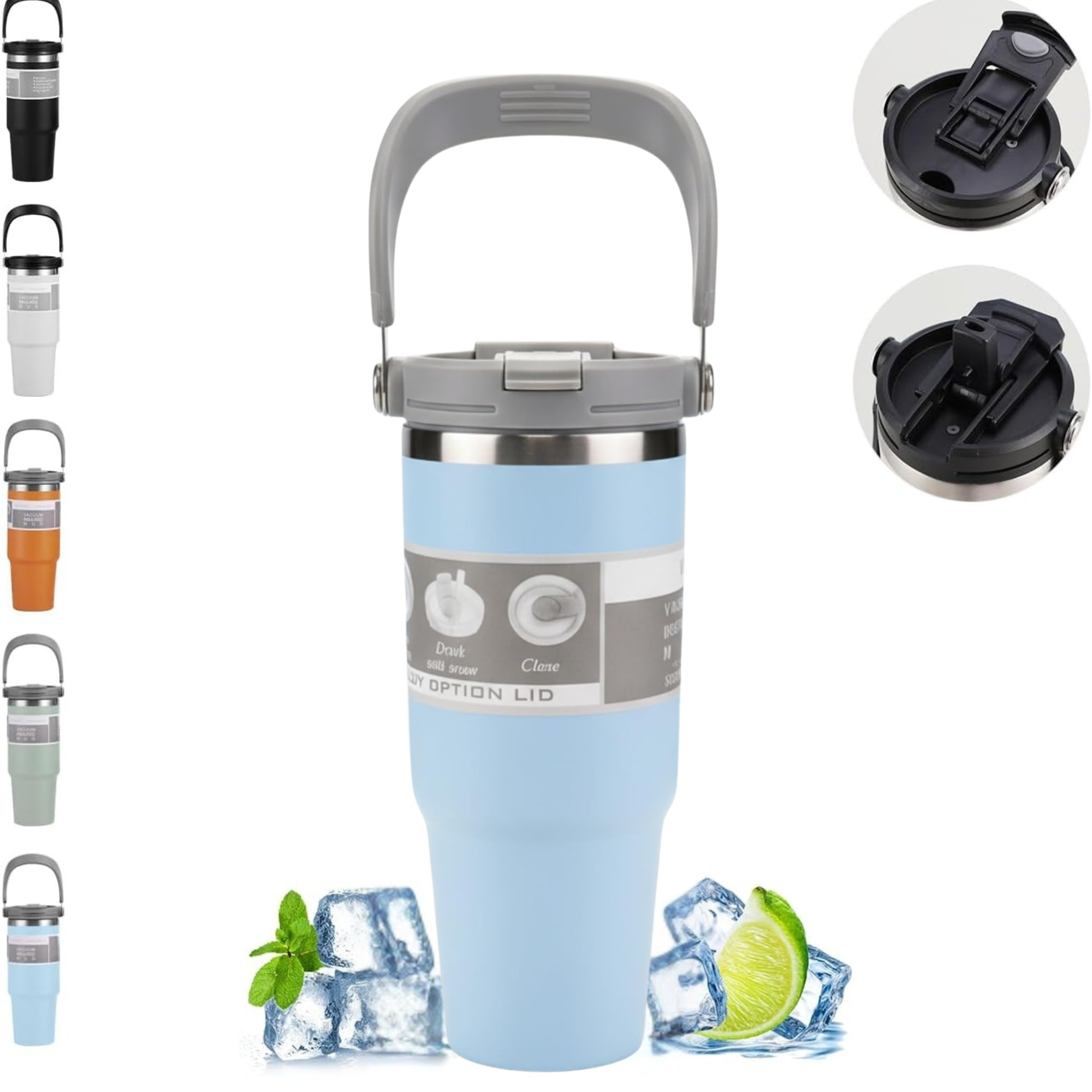 DailyAlley Light Blue Travel Mug - A stylish and insulated travel mug with a handle, perfect for keeping your drinks hot or cold on the go. Dailyalley
