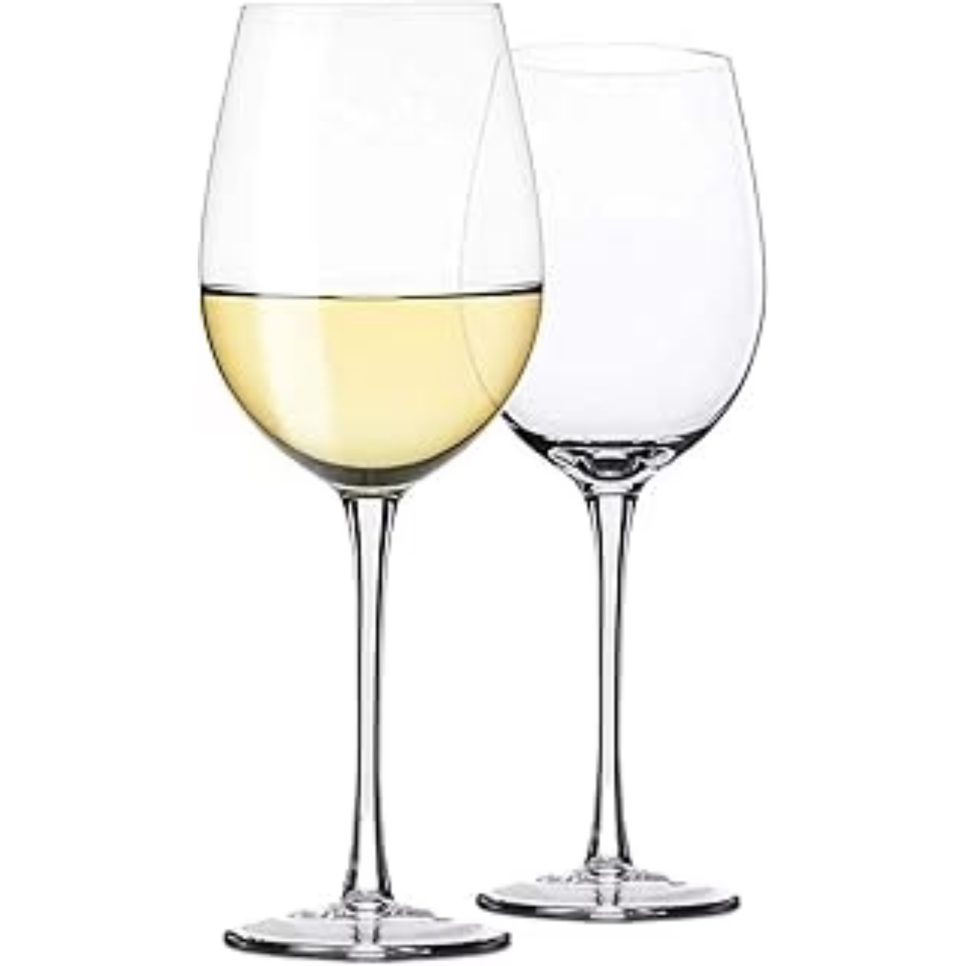 Two wine glasses with white wine on a white background
