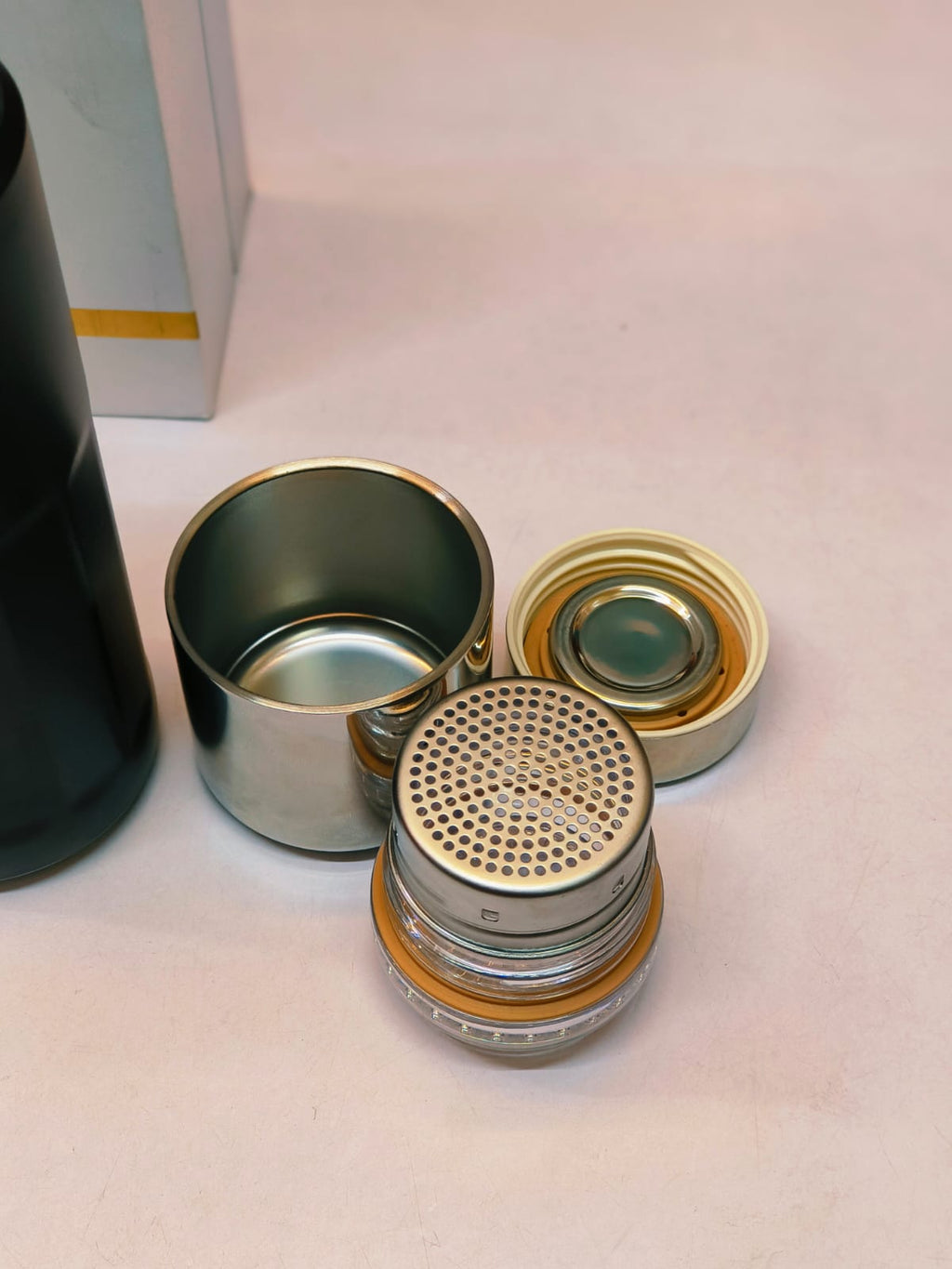 Premium Stainless Steel Water Bottle with Titanium Coating (500ml), Leakproof Reusable Bottle with Strainer, Travel, Office & Gym Bottle, Elegant Gift for Men & Women