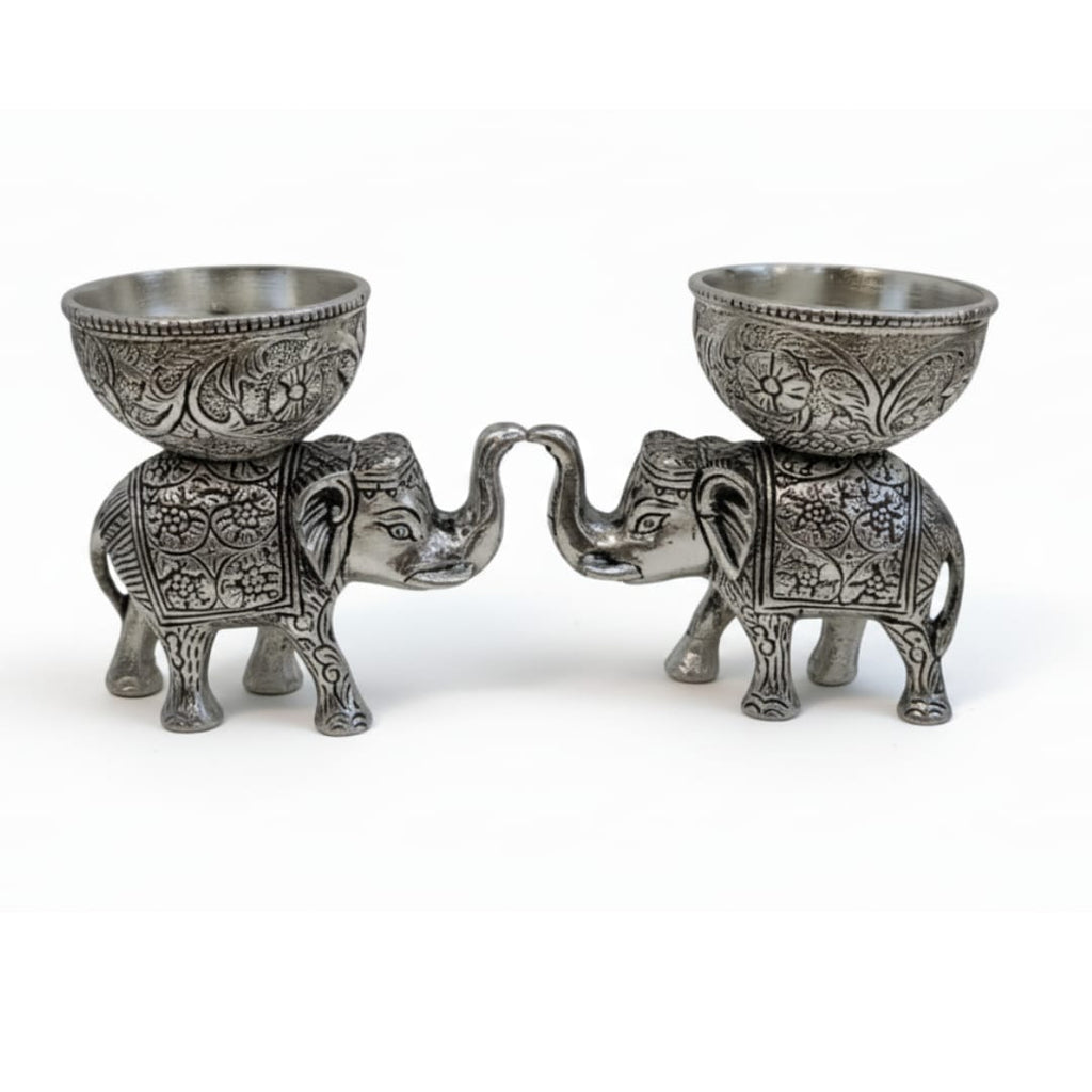 Luxury Silver Elephant Figurine Set: Intricate Metal Home Decor Accent, Good Luck Gift, Tealight Candle Holder Dailyalley