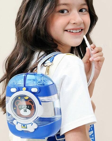 Kids Water Bottle with Straw 1000ml, Leakproof Tritan Sipper, Backpack Style with Adjustable Strap, BPA Free, Easy Clean Portable School Bottle